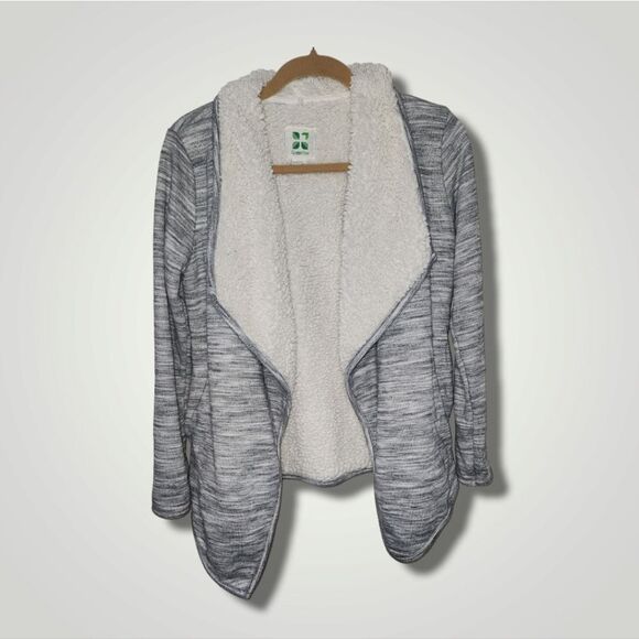 Green Tea Womens Sherpa Wrap Cardigan Size small Gray Open Front - Picture 1 of 7